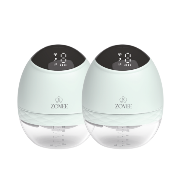 A pair of Zomee Fit Wearable Breast Pumps